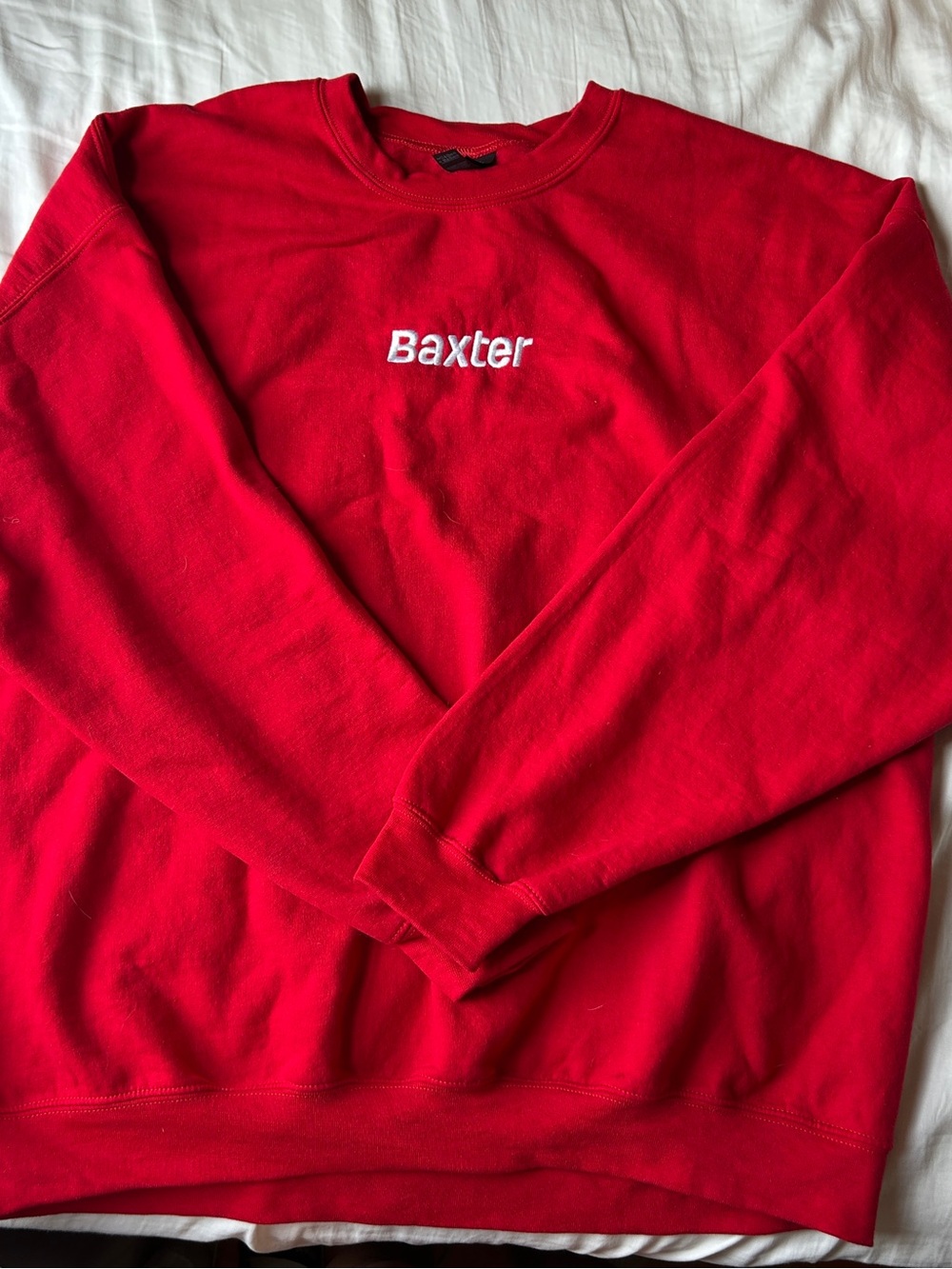 Gildan Red Crewneck with White Baxter Embroidery